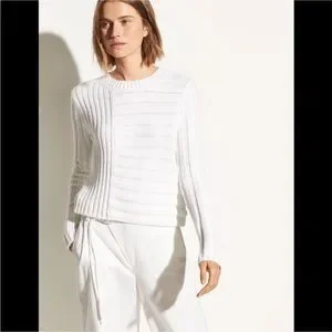 Vince Sweaters Vince Mixed Rib Crewneck Sweater Cotton Blend Crew Neck Long Sleeve Size M Poshmark